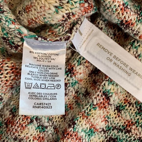 LOU & GREY Vneck dolman sleeves Multicolor knit hi-lo sweater top OVERSIZED XS - Picture 6 of 9